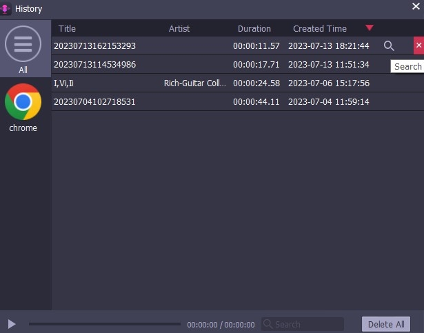 ver grabaciones en lista de historial