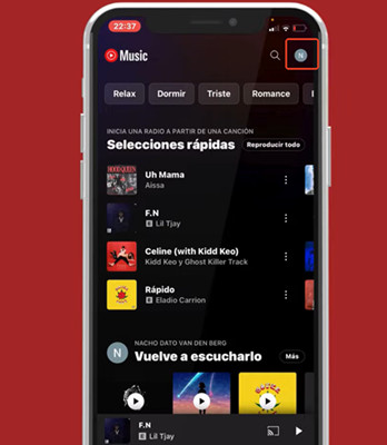 abrir perfil de youtube music