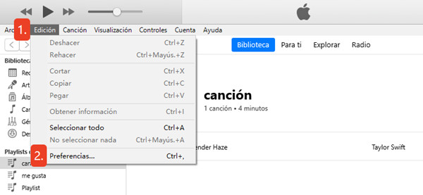 abrir preferencias en itunes