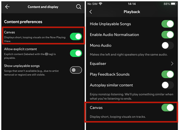 activar canvas de spotify en android e iphone