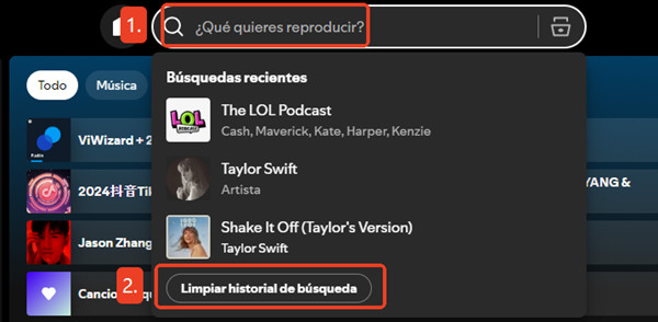 como borrar historial de busqueda de spotify en pc