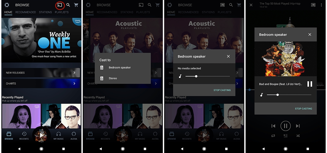 transmitir amazon music a google home en android