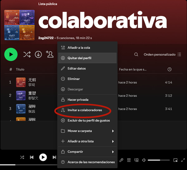 como crear lista colaborativa en spotify para pc