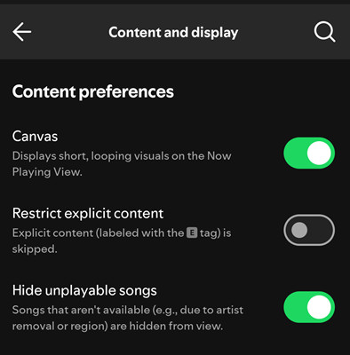 desactivar canvas en spotify para android