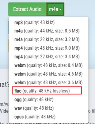 elegir formato de audio de salida en tuberipper