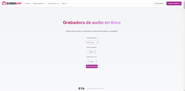 como grabar audio online con screenapp