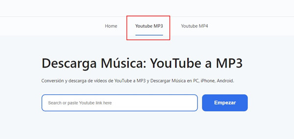 pegar enlace copiado de youtube en simp3