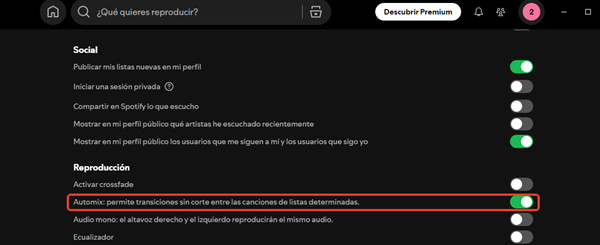 interfaz de spotify automix