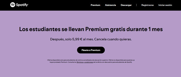 interfaz de spotify premium para estudiantes