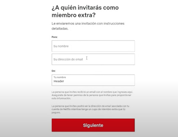 invitar miembro extra de netflix