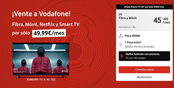 precio de paquete de vodafone con netflix