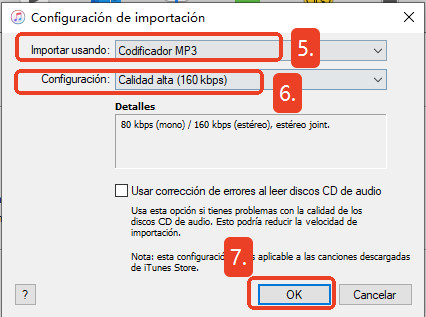 seleccionar codificador mp3 en itunes