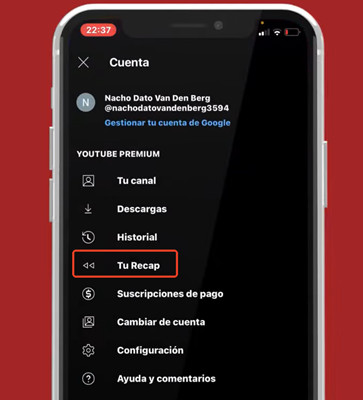 seleccionar tu recap de youtube music