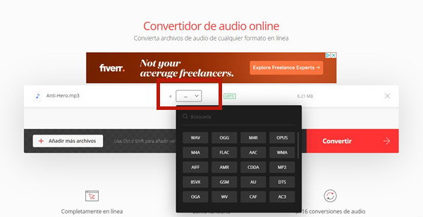 seleccionar wav en convertio