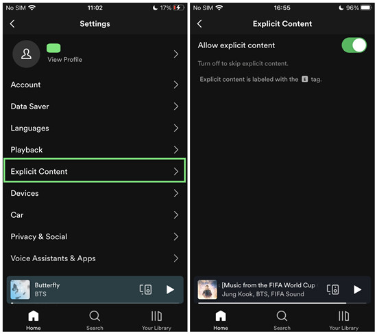 apagar contenido explicito en spotify para movil