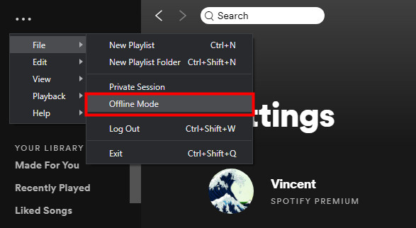 deshabilitar modo sin conexion en spotify para windows