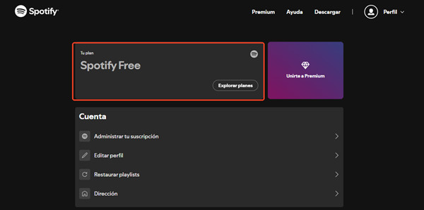ver tu plan actual en spotify