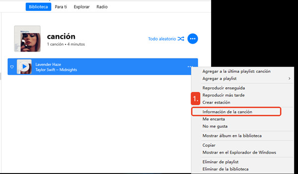 ver informaciones de cancion en itunes