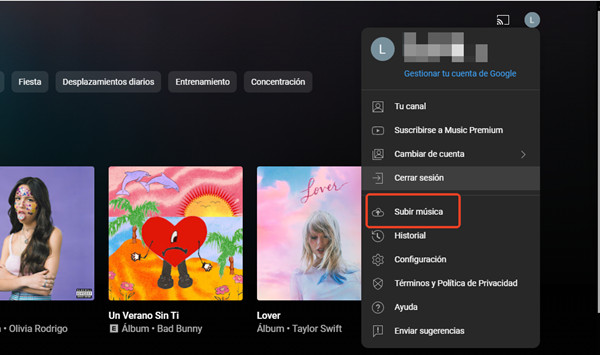 subir musica en youtube music