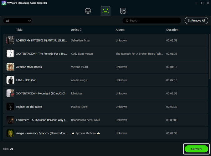 clic botón convertir para iniciar la conversión