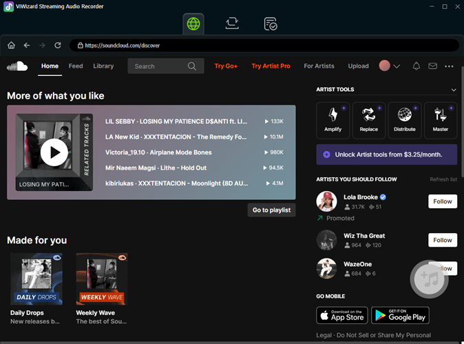 navegar por biblioteca de musica de soundcloud
